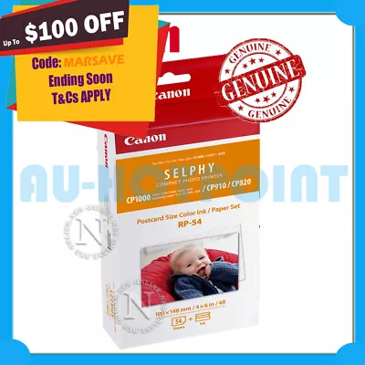 Canon Genuine RP54 54xSheets Ink+Postcard Size Paper->Selphy CP820/CP910/CP1300 • $27.99